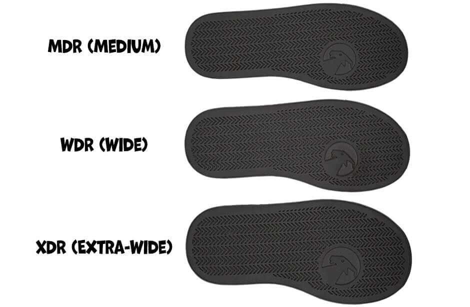 Shoe soles for BILLY Classic D|R High Tops in three widths: Medium (MDR), Wide (WDR), Extra-Wide (XDR). Suitable for various foot needs.
