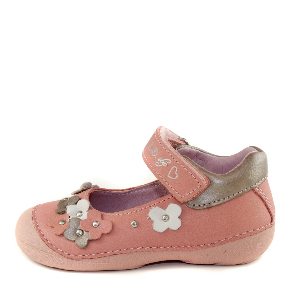 D.D. Step Toddler Single Strap Girl Sandals/Dress Shoes Light Pink With Flowers - Supportive Leather From Europe Kids Orthopedic - shoekid.ca