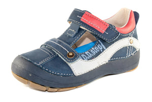 D.D. Step Little Kid Double Strap Boy Sandals/Open Shoes Blue With Red And White Details - Supportive Leather From Europe Kids Orthopedic - shoekid.ca