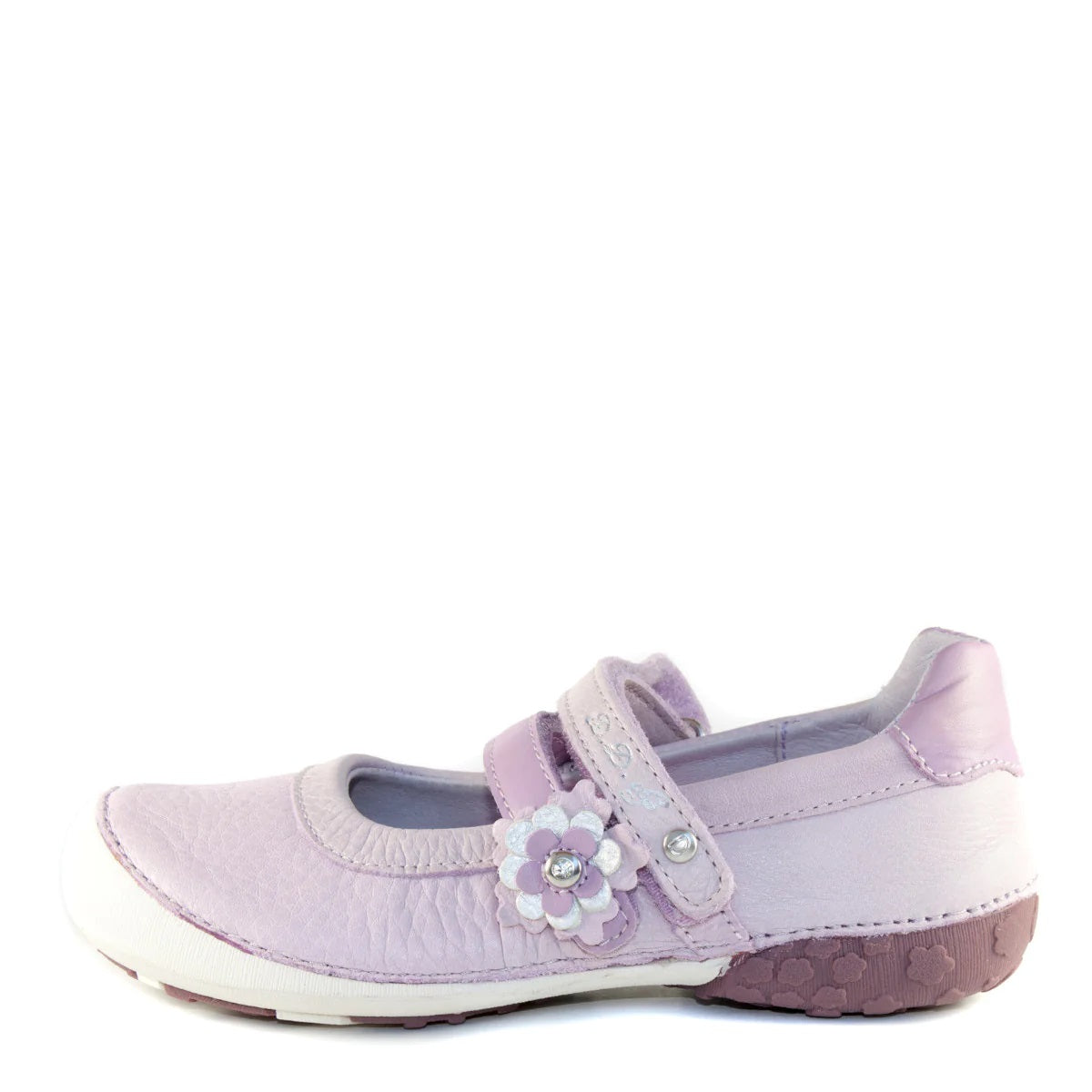 D.D. Step Little Kid Double Strap Girl Dress Shoes Violet With Flower - Supportive Leather From Europe Kids Orthopedic - shoekid.ca