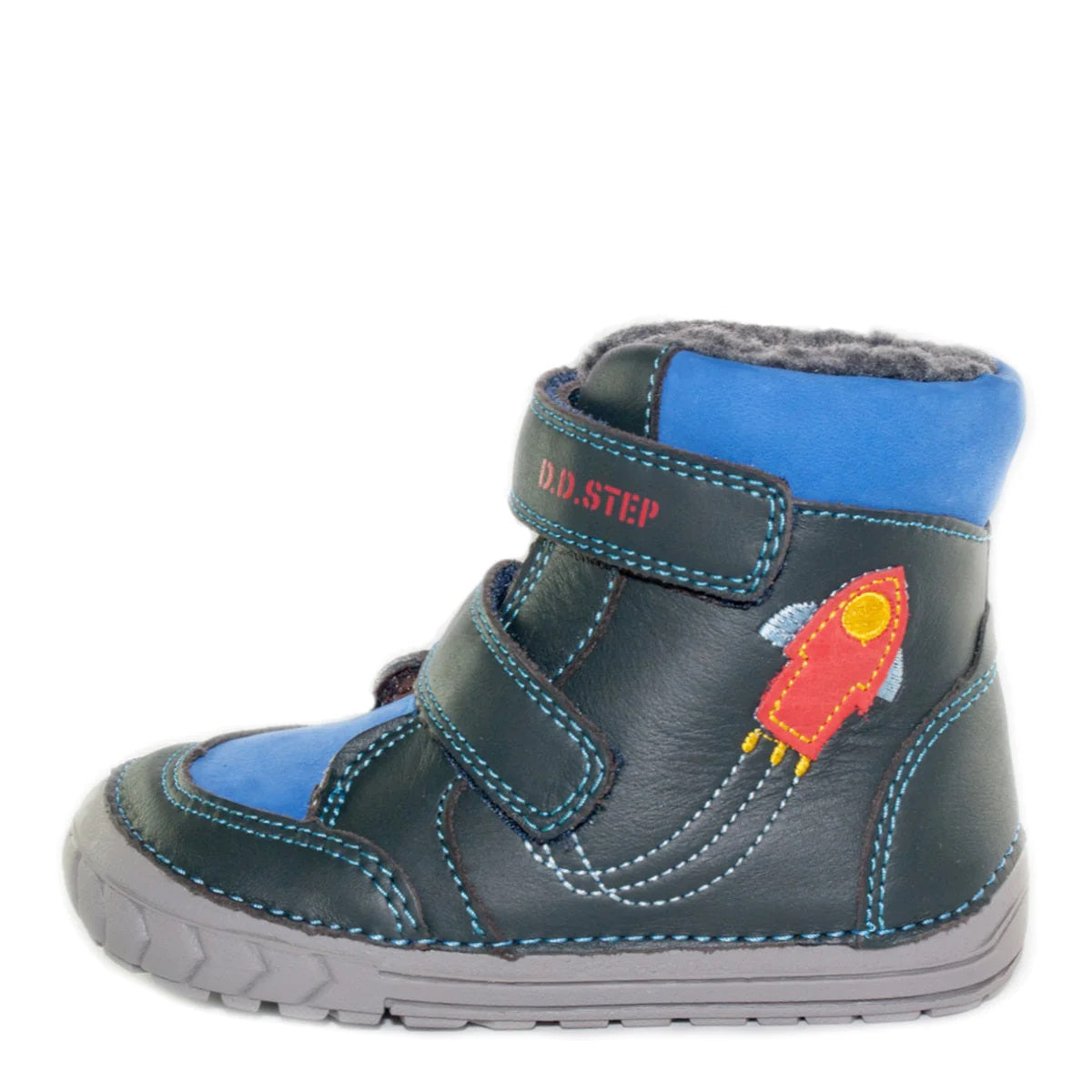 D.D. Step Toddler Boy Shoes/Winter Boots With Faux Fur Insulation Ink Blue Spaceship - Supportive Leather Shoes From Europe Kids Orthopedic - shoekid.ca