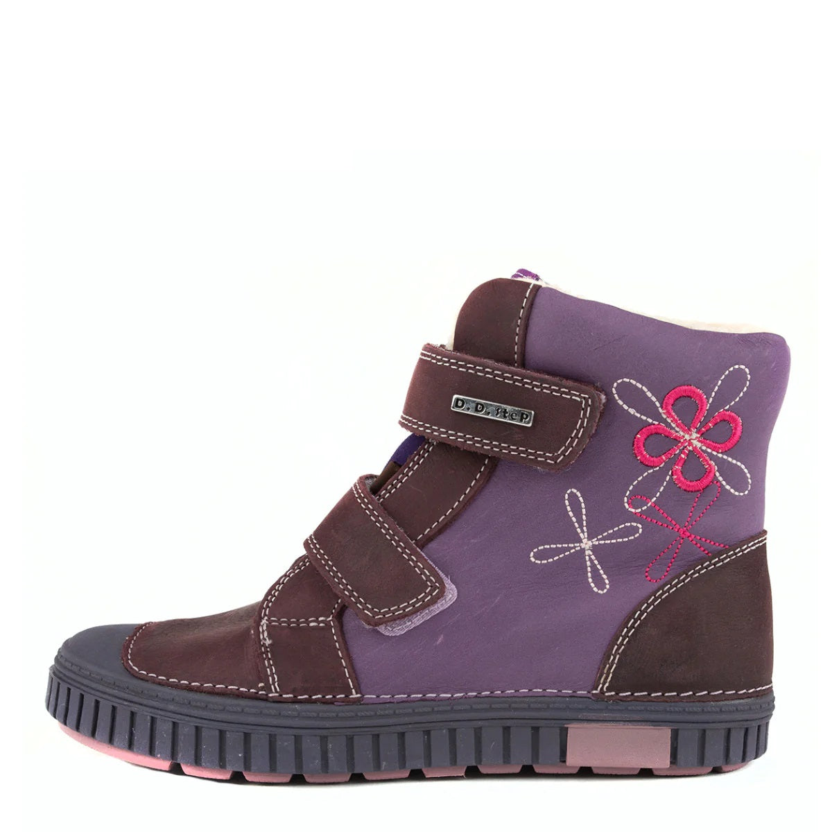 D.D. Step Big Kid Girl Shoes/Winter Boots With Faux Fur Insulation Violet And Burgundy - Supportive Leather Shoes From Europe Kids Orthopedic - shoekid.ca