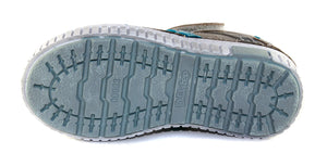 D.D. Step Little Kid Boy Double Strap Sandals/Open Shoes Grey With Blue Stripe - Supportive Leather From Europe Kids Orthopedic - shoekid.ca