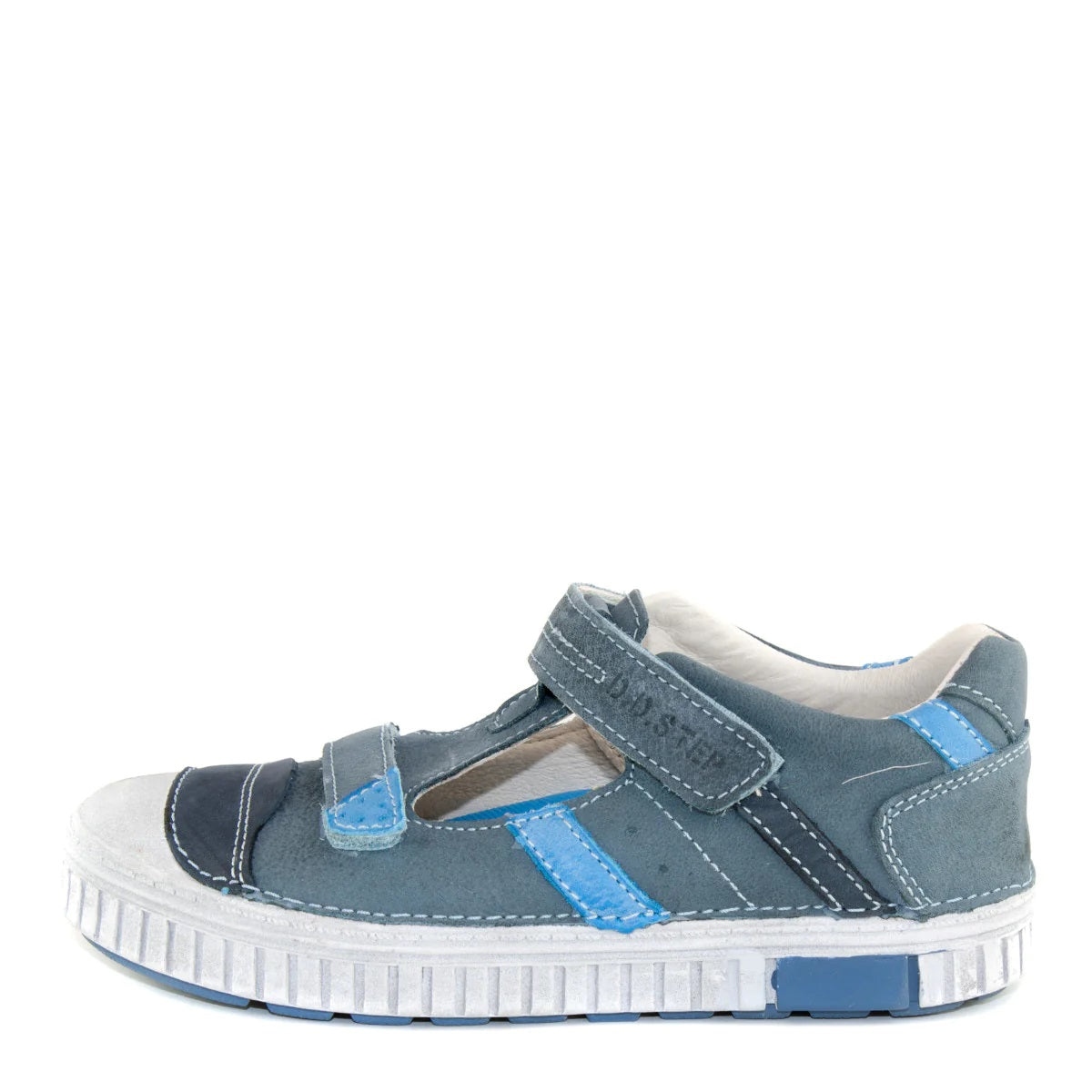 D.D. Step Big Kid Double Strap Boy Sandals/Open Shoes Blue With Stripe - Supportive Leather From Europe Kids Orthopedic - shoekid.ca