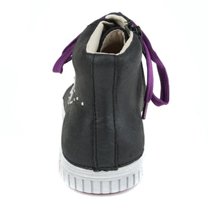 D.D. Step Big Kid Girl High-Top Shoes Black With Silver Star Decor - Supportive Leather From Europe Kids Orthopedic - shoekid.ca