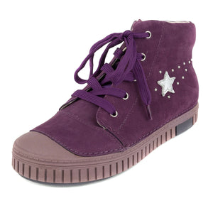 D.D. Step Big Kid Girl High-Top Shoes Purple With Silver Star Decor - Supportive Leather From Europe Kids Orthopedic - shoekid.ca