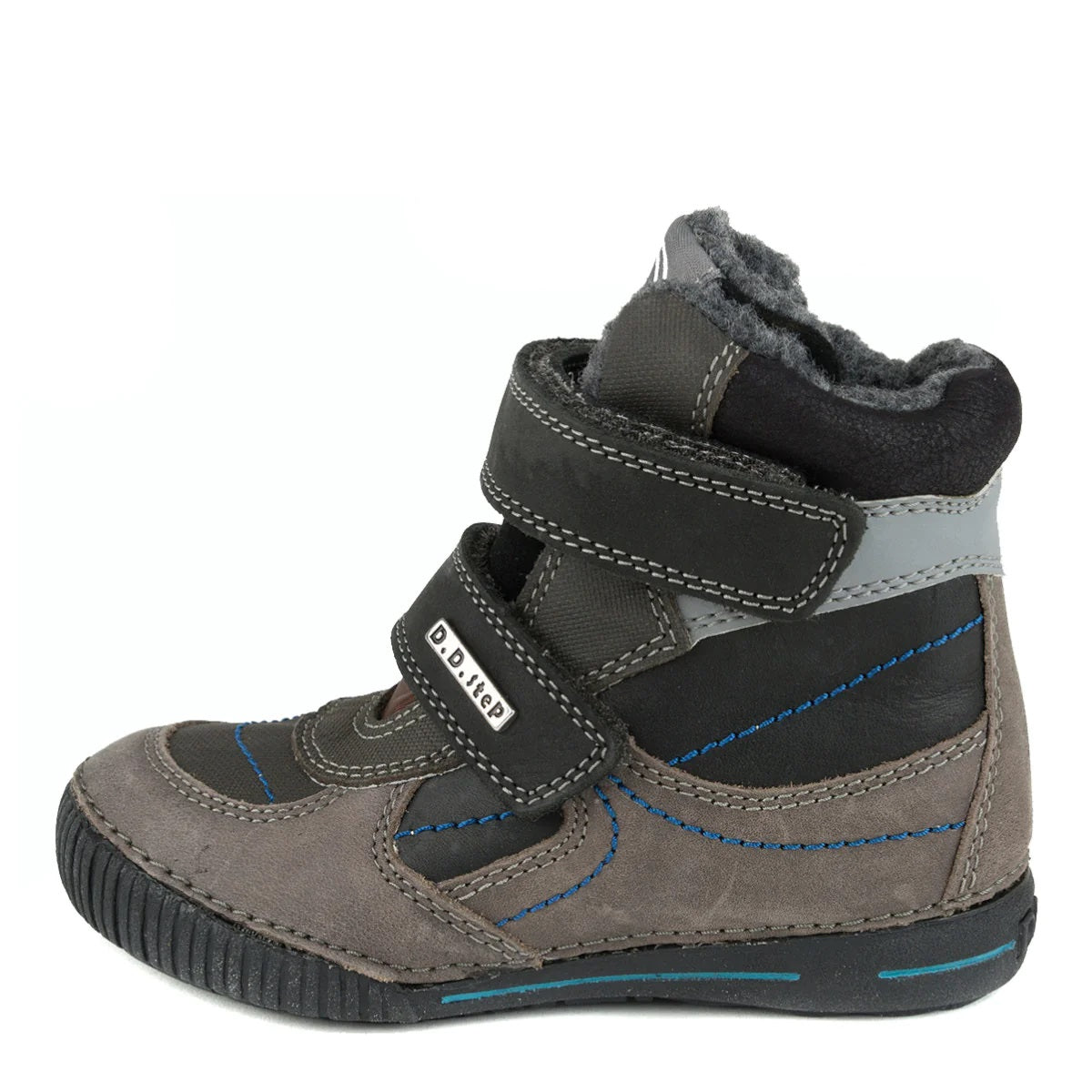 D.D. Step Little Kid Shoes/Winter Boots With Faux Fur Insulation Grey And Black - Supportive Leather Shoes From Europe Kids Orthopedic - shoekid.ca