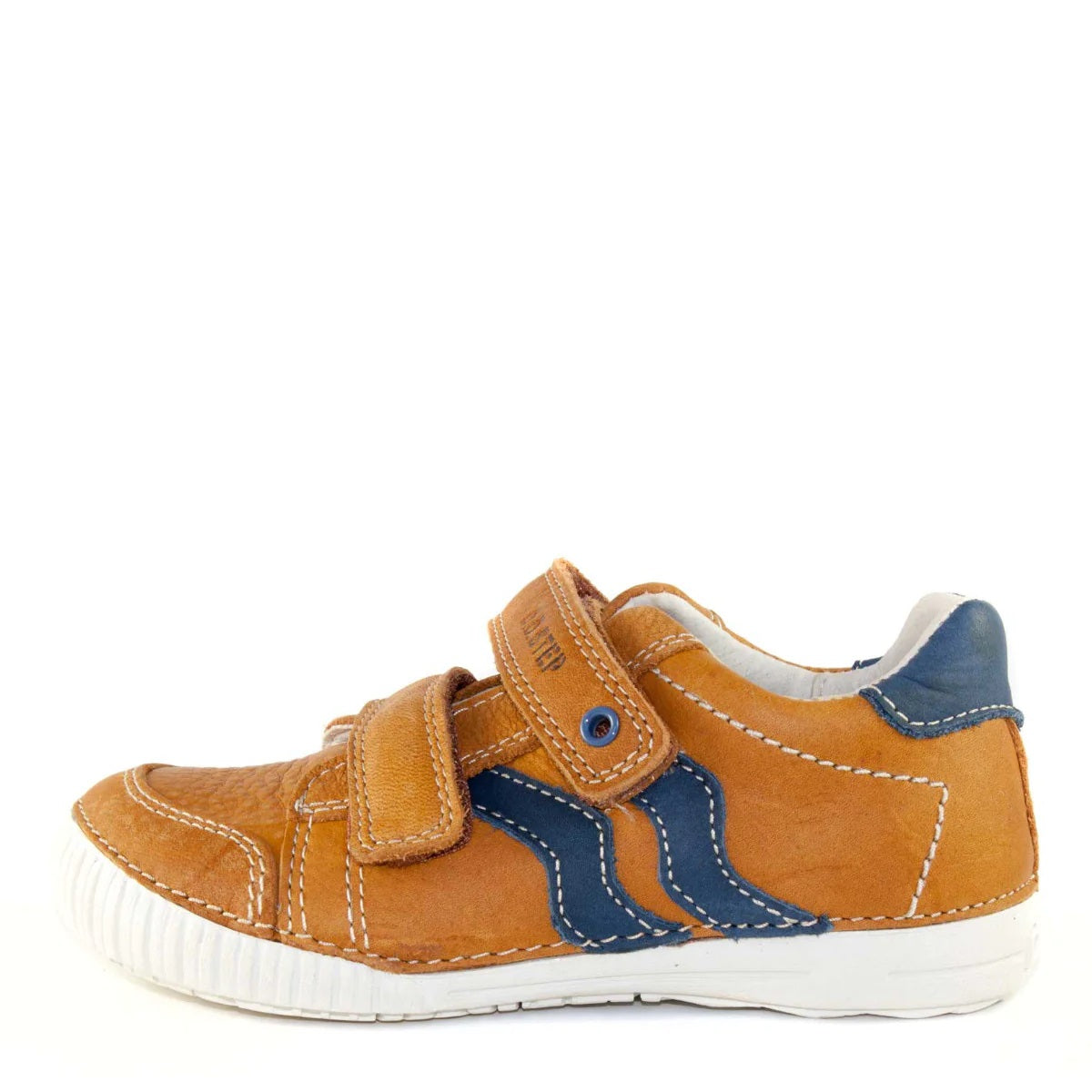 D.D. Step Little Kid Boy Shoes Sandy Brown With Blue Waves - Supportive Leather From Europe Kids Orthopedic - shoekid.ca