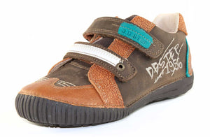 D.D. Step Little Kid Boy Shoes Brown With Beige Graffiti - Supportive Leather From Europe Kids Orthopedic - shoekid.ca