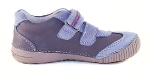 D.D. Step Little Kid Girl Double Strap Shoes Violet With Silver And Purple Stripes - Supportive Leather From Europe Kids Orthopedic - shoekid.ca