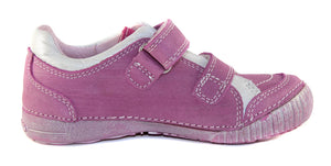 D.D. Step Little Kid Girl Double Strap Shoes Dark Pink With Flower - Supportive Leather From Europe Kids Orthopedic - shoekid.ca