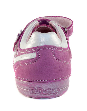 D.D. Step Little Kid Girl Double Strap Shoes Dark Pink With Flower - Supportive Leather From Europe Kids Orthopedic - shoekid.ca