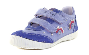 D.D. Step Little Kid Girl Double Strap Shoes Purple With Red And Silver Decor - Supportive Leather From Europe Kids Orthopedic - shoekid.ca