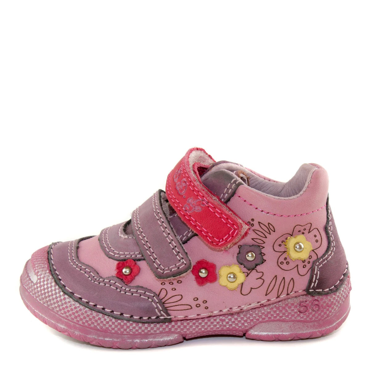 D.D. Step Toddler Girl Shoes Dark Pink And Purple With Drawings Flowers - Supportive Leather From Europe Kids Orthopedic - shoekid.ca