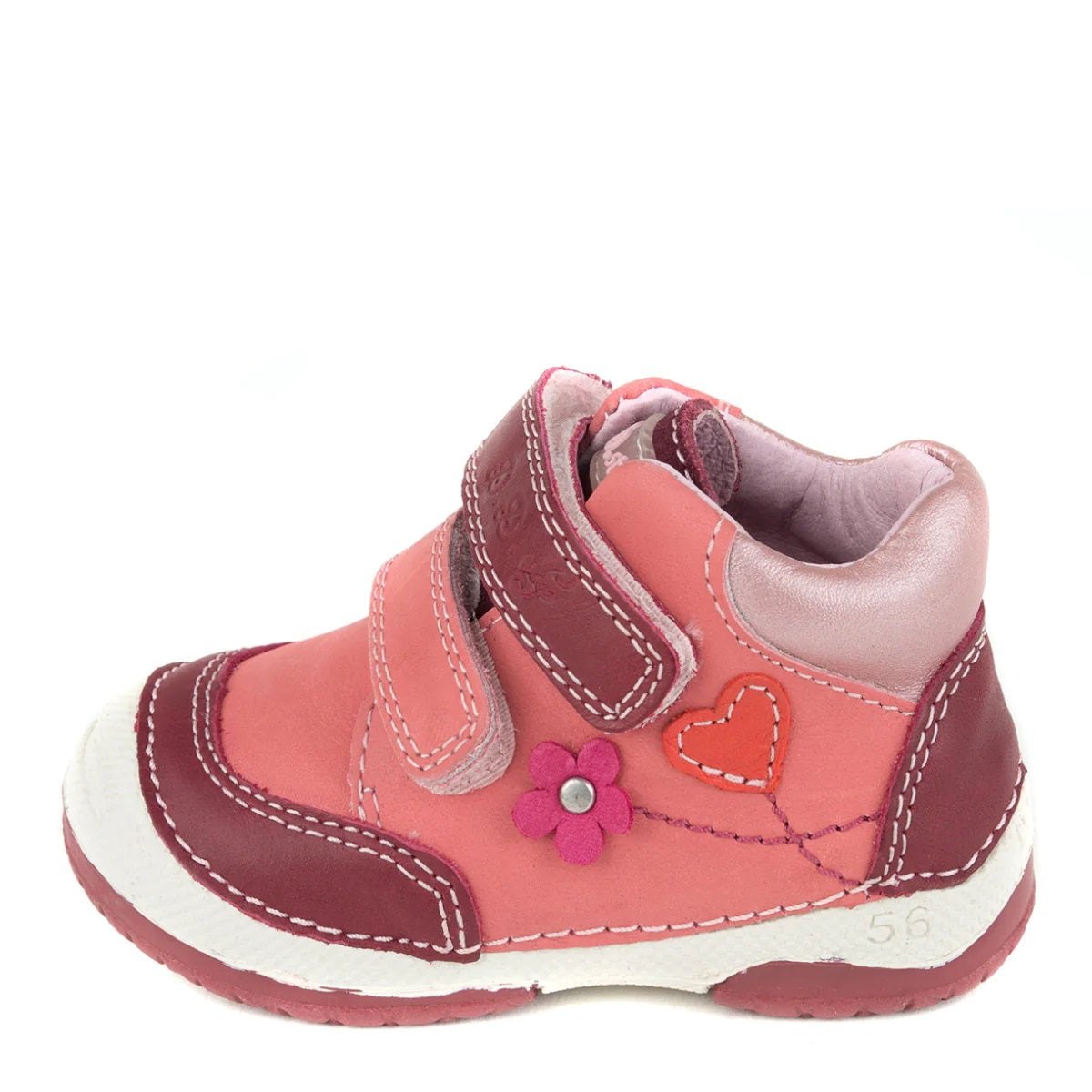 D.D. Step Toddler Girl Shoes Pink And Mauve With Heart Flower - Supportive Leather From Europe Kids Orthopedic - shoekid.ca