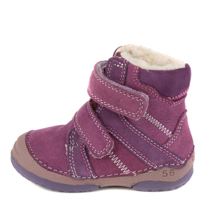 D.D. Step Toddler Girl Shoes/Winter Boots With Faux Fur Insulation Violet Double Velcro - Supportive Leather Shoes From Europe Kids Orthopedic - shoekid.ca