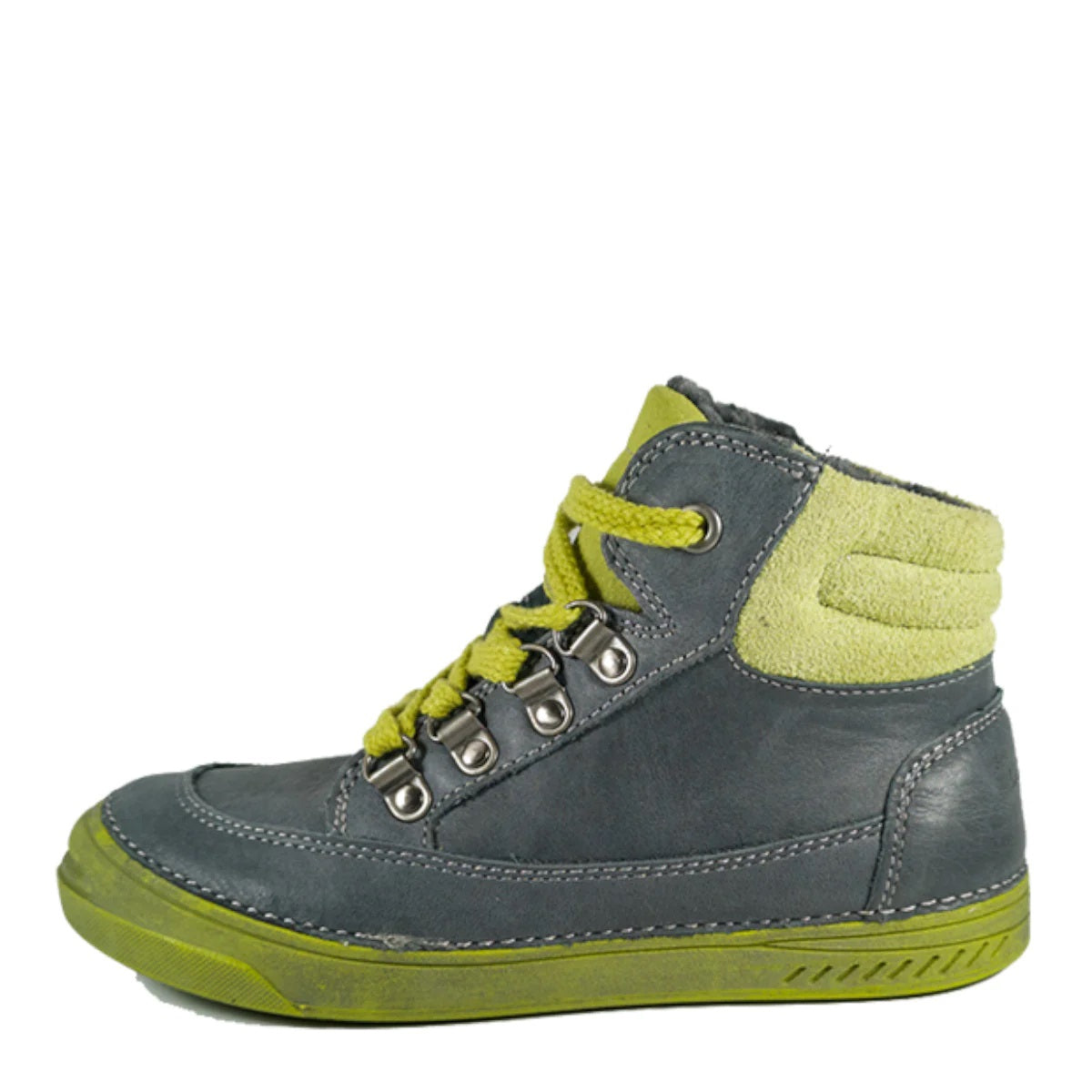 D.D. Step Big Kid Boy Shoes/Winter Boots With Faux Fur Insulation Grey Neon Green - Supportive Leather Shoes From Europe Kids Orthopedic - shoekid.ca