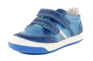 D.D. Step Little Kid Boy Shoes Bermuda Blue With Stripes - Supportive Leather From Europe Kids Orthopedic - shoekid.ca