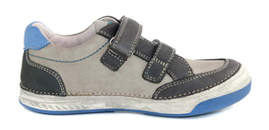 D.D. Step Little Kid Boy Shoes Grey With Blue And Black Stripes - Supportive Leather From Europe Kids Orthopedic - shoekid.ca