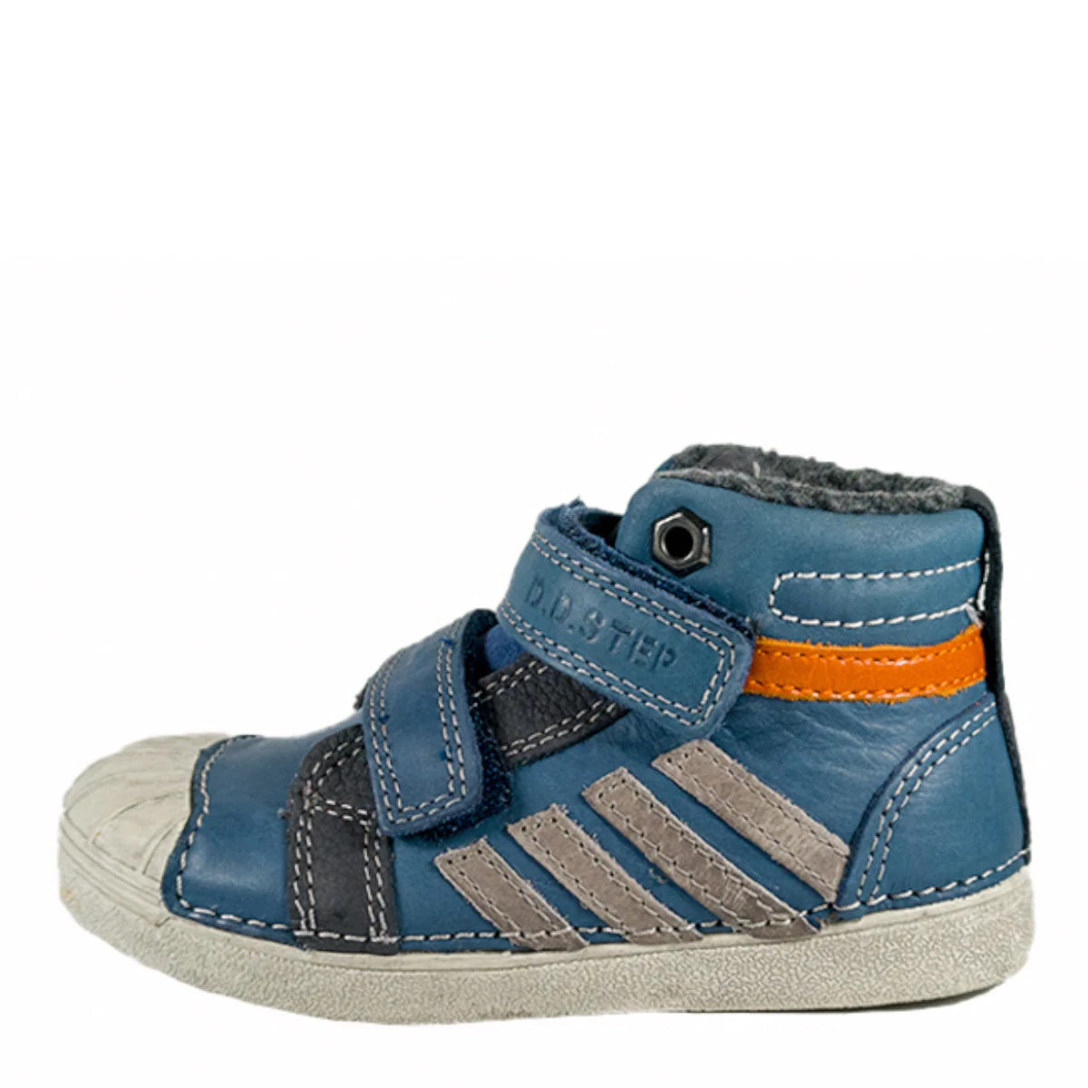 D.D. Step Little Kid Boy Shoes/Winter Boots With Faux Fur Insulation Blue Orange And Grey Decor Stripes - Supportive Leather Shoes From Europe Kids Orthopedic - shoekid.ca