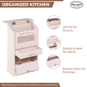 POGABOX™ Modern Potato Onion and Garlic Storage Wooden Bin Box - VANILLA FROST - shoekid.ca