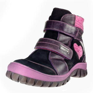 Szamos kid girl insulated boots mauve with pink heart decor little kid/big kid size - TinyShoes