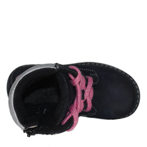 Szamos Kid Girl Boots Black With White And Pink Heart Decor - Made In Europe - shoekid.ca