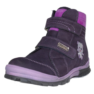 Szamos Kid Girl Boots Black And Purple With Grey Bear Pattern - Made In Europe - shoekid.ca