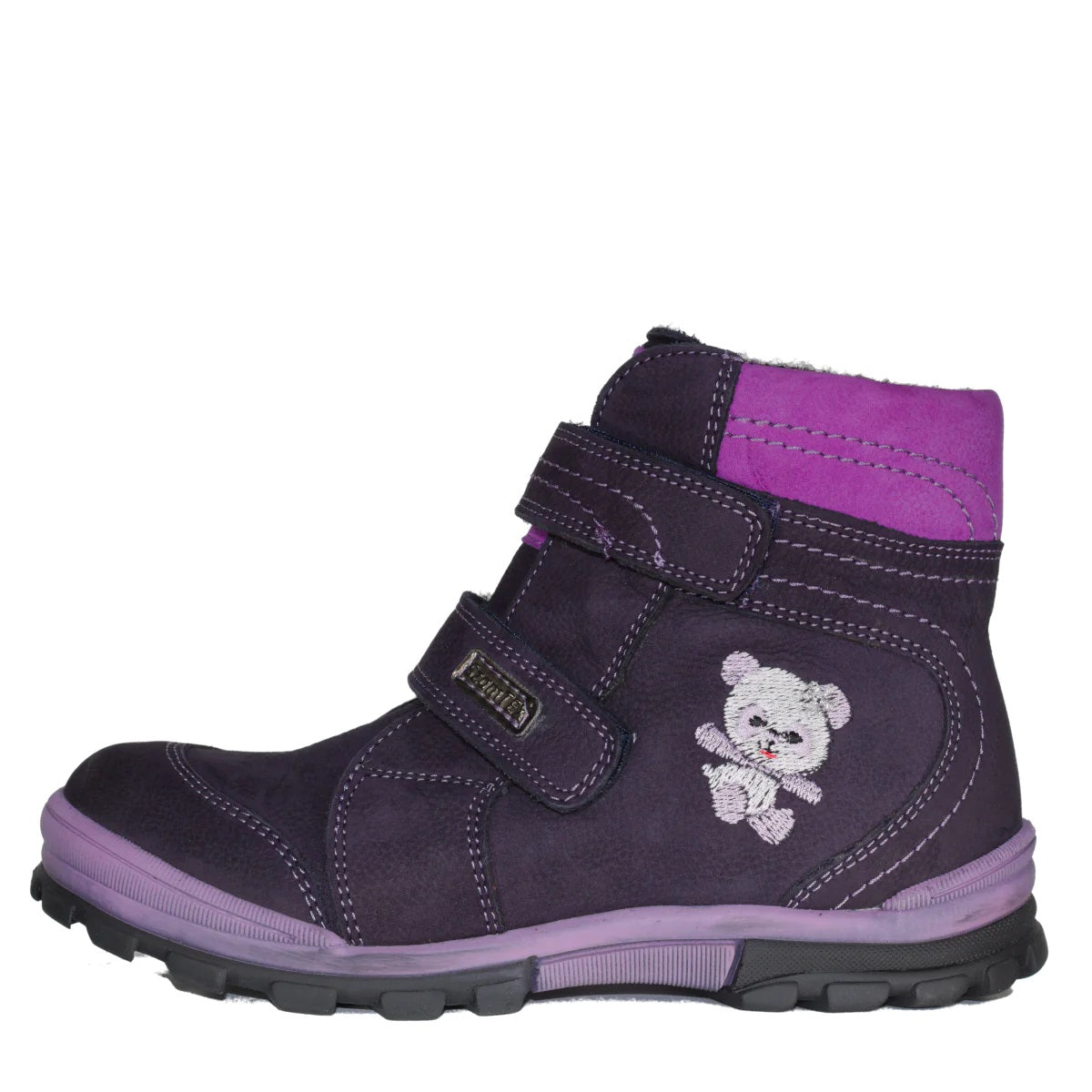 Szamos Kid Girl Boots Black And Purple With Grey Bear Pattern - Made In Europe - shoekid.ca