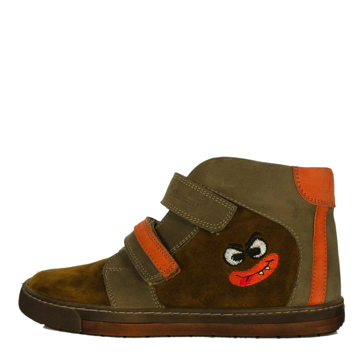 Szamos kid boy high-top shoes brown with orange monster face big kid size