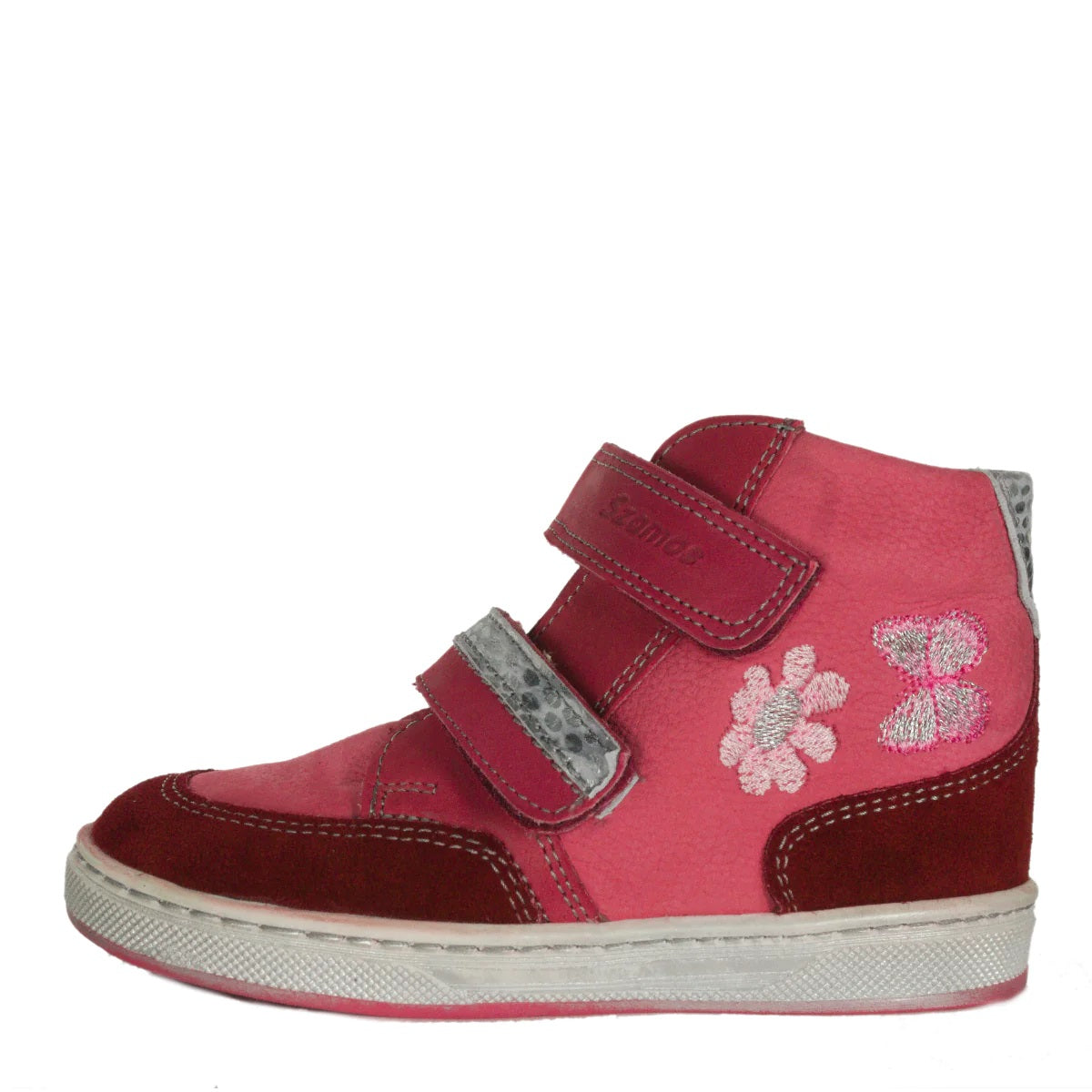 Szamos kid girl high-top shoes pink with red details and butterfly flower decor toddler/ little kid size
