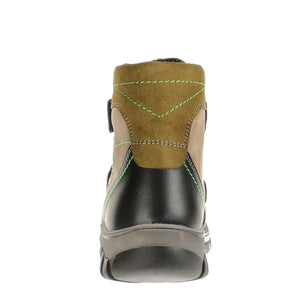 Szamos kid boy winter boots khaki with black velcro straps and khaki detail little kid/big kid size - TinyShoes