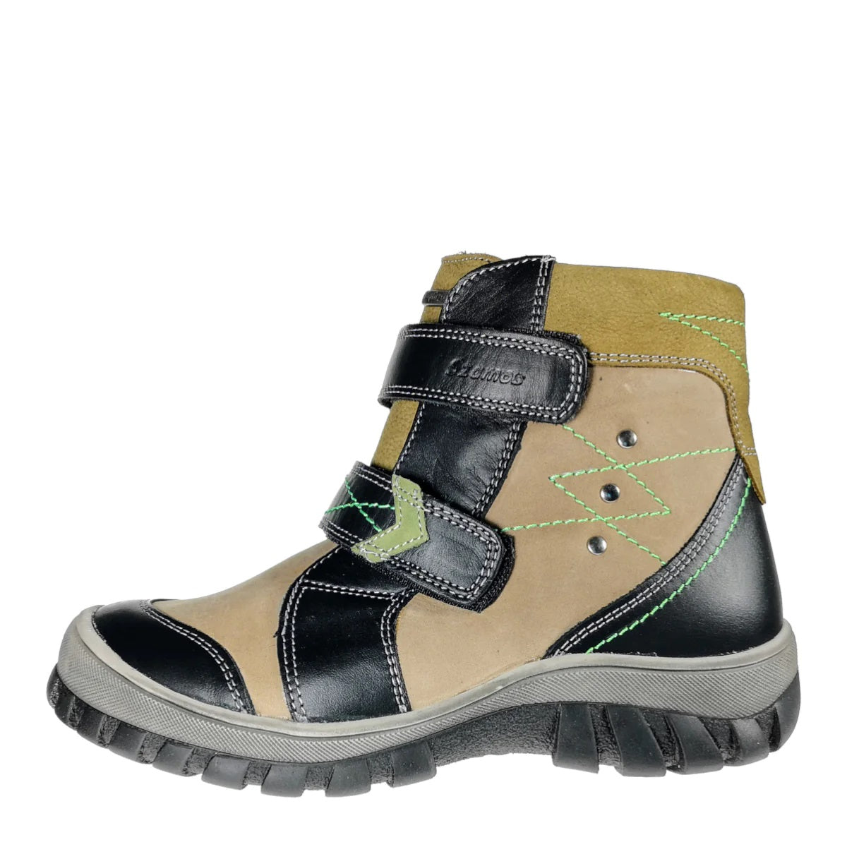 Premium quality boots made from 100% genuine leather lining and upper, khaki with black velcro straps and khaki details. This Szamos Kids product meets the highest expectations of healthy and comfortable kids shoes. The exceptional comfort these shoes provide assure the well-being and happiness of your child.