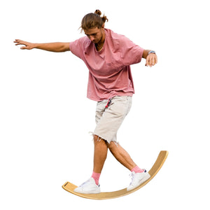 TippyToe Adult Balance Board Wooden Wobble Board, Yoga Curvy Board, Rocker Board Natural Wood for Adults - Natural - shoekid.ca