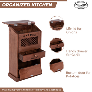 POGABOX™ Modern Potato Onion and Garlic Storage Wooden Bin Box - COZY CINNAMON - shoekid.ca