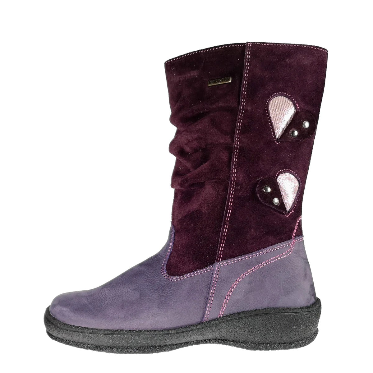 Premium quality winter boots made from 100% genuine leather lining and upper mauve and purple with hearts and side zipper. This Szamos Kids product meets the highest expectations of healthy and comfortable kids shoes. The exceptional comfort these shoes provide assure the well-being and happiness of your child.