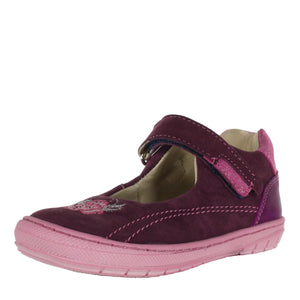 Szamos Kid Girl Dress Shoes In Burgundy Color And Pink Details With Velcro Strap - Made In Europe - shoekid.ca