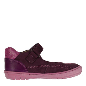 Szamos Kid Girl Dress Shoes In Burgundy Color And Pink Details With Velcro Strap - Made In Europe - shoekid.ca