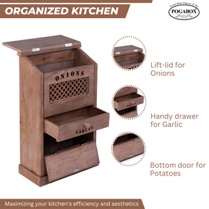 POGABOX™ Modern Potato Onion and Garlic Storage Wooden Bin Box - RUSTIC TIRAMISU - shoekid.ca