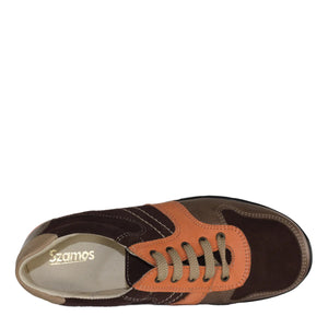 Szamos Kid Boy Sneakers In Brown Color With Orange Detail And Laces - Made In Europe - shoekid.ca