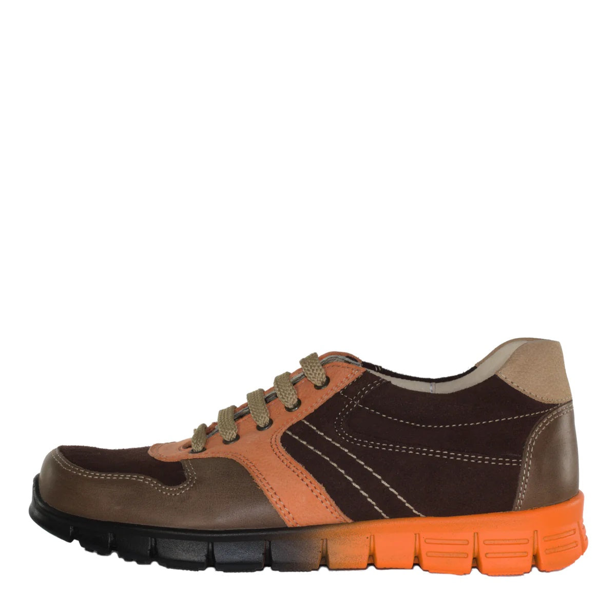 Szamos Kid Boy Sneakers In Brown Color With Orange Detail And Laces - Made In Europe - shoekid.ca