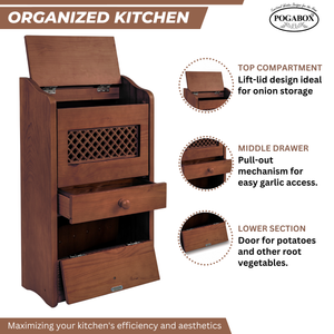 POGABOX™ Classic Potato, Onion, Garlic, Vegetable Storage Bin for Kitchen Organization| Mountable on Wall Floor or Pantry - COZY CINNAMON