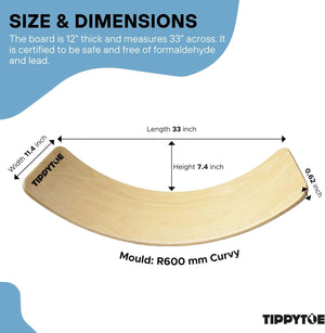 TippyToe Adults Balance Board Wooden Wobble Board, Yoga Curvy Board, Rocker Board Natural Wood for Adults - Natural - shoekid.ca