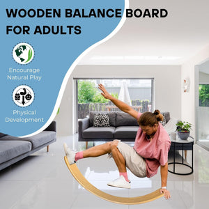TippyToe Adults Balance Board Wooden Wobble Board, Yoga Curvy Board, Rocker Board Natural Wood for Adults - Natural - shoekid.ca