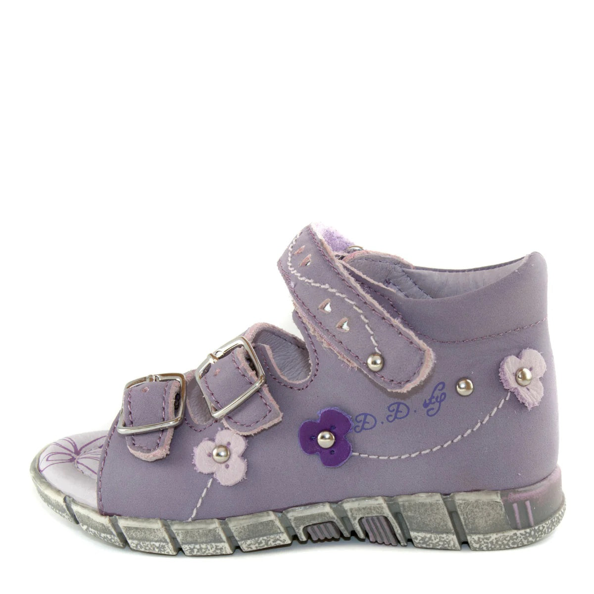 Premium quality first walker sandals with genuine leather lining and upper in violet color and flower decor. Thanks to its high level of specialization, D.D. Step knows exactly what your child’s feet need, to develop properly in the various phases of growth. The exceptional comfort these shoes provide assure the well-being and happiness of your child.