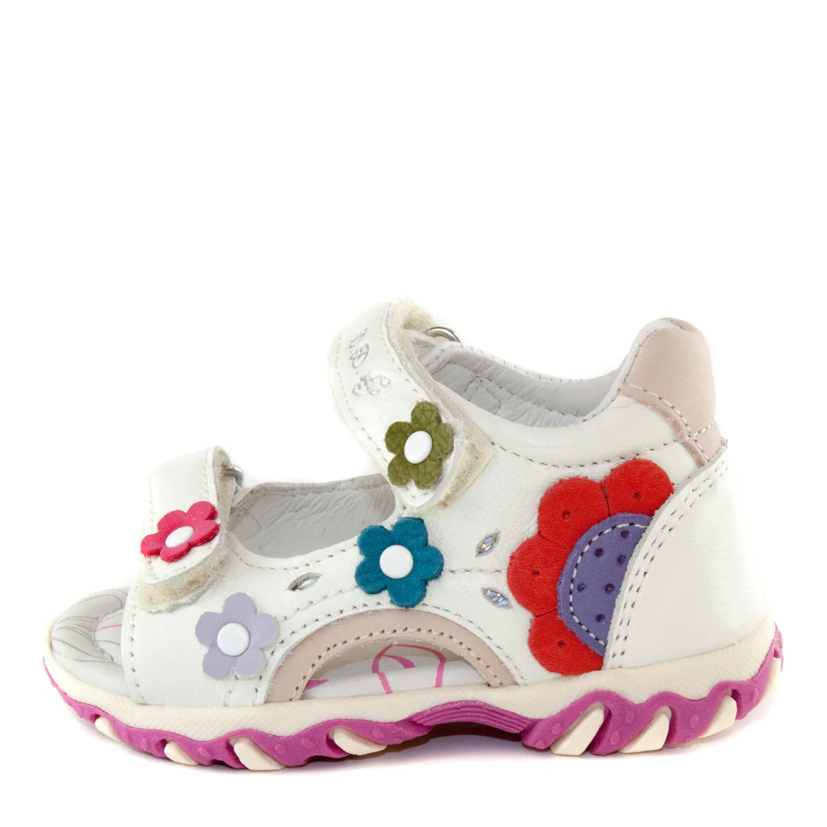 D.D. Step Girls Sandals White With Colourful Flowers - Supportive Leather Shoes From Europe Kids Orthopedic - shoekid.ca