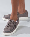 Kid&#39;s Dark Grey BILLY Classic Lace Lows, eco-friendly shoes with laces and zipper, easy on/off for toddlers and big kids.