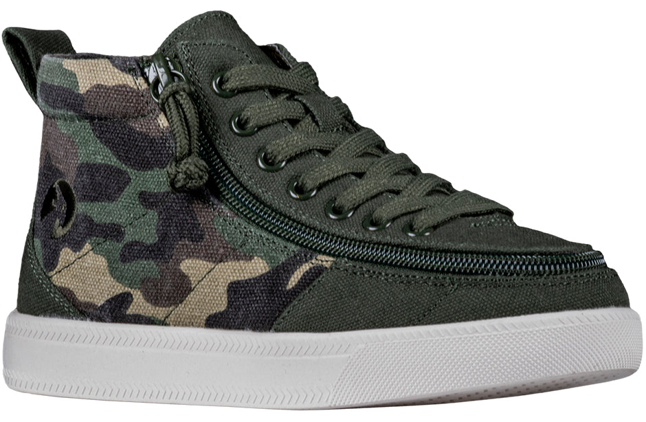 Olive Camo BILLY Classic D|R High Tops with zipper, ideal for diabetes, plantar fasciitis, bunions, wide or extra-wide feet.