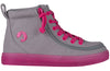 Grey/Pink BILLY Classic Lace High Tops, shoes for diabetes and plantar fasciitis, toddler to big kid, canvas and rubber, vibrant outsole.
