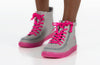 Grey/Pink BILLY Classic Lace High Tops with vibrant outsole, suitable for wide feet and orthotics, ideal shoes for diabetes and plantar fasciitis.